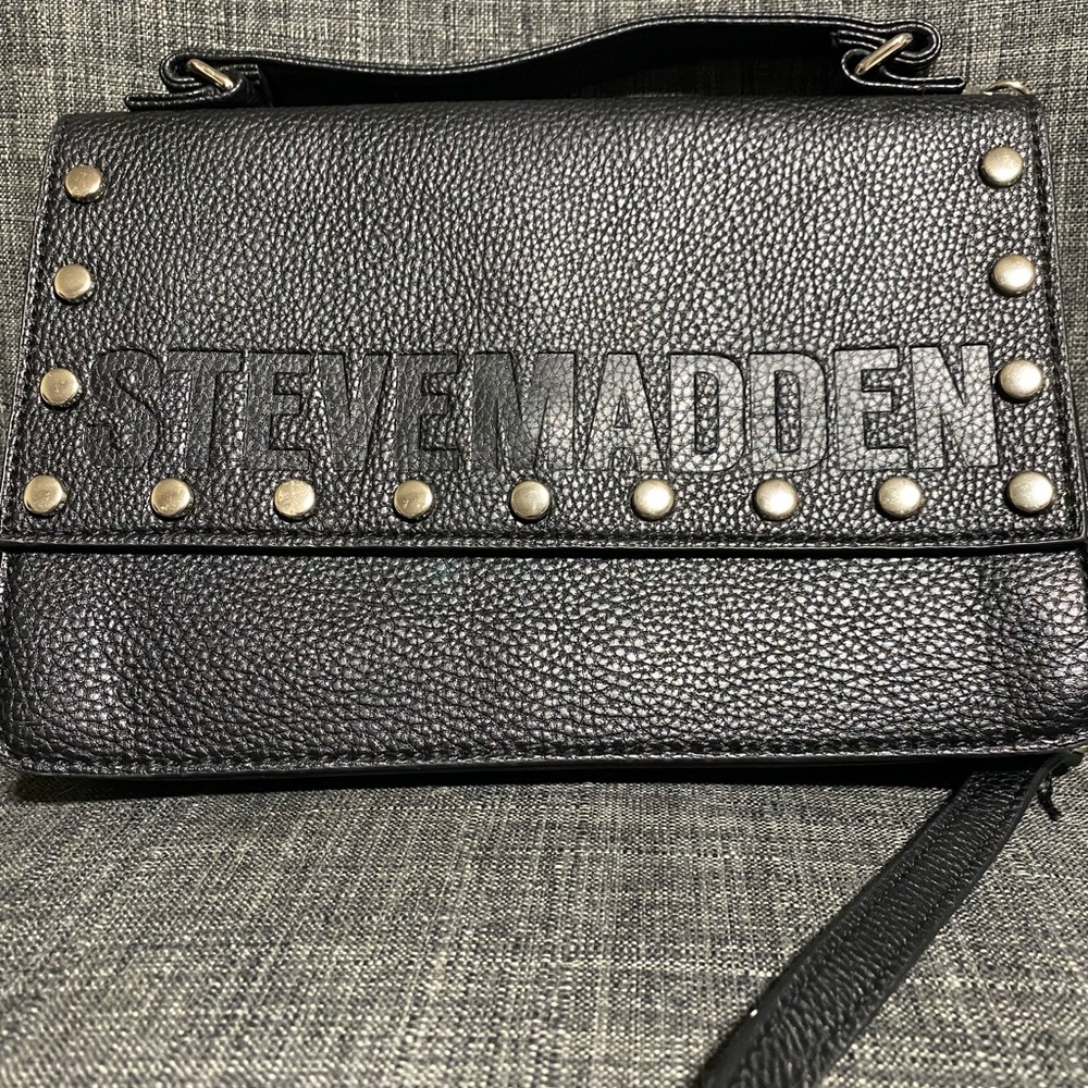 Steve Madden Black Crossbody Bag with Gold Studs 10.5”x7”